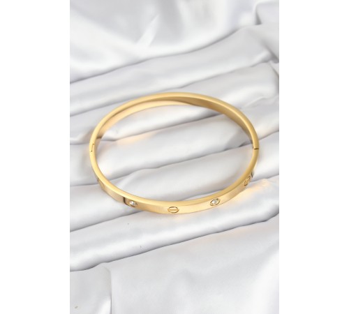 316L Çelik Gold Renk Zirkon Taşlı 65 mm Kadın Kelepçe Bileklik - TJ-BB7911