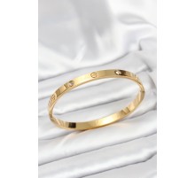 316L Çelik Gold Renk Zirkon Taşlı 65 mm Kadın Kelepçe Bileklik - TJ-BB7911