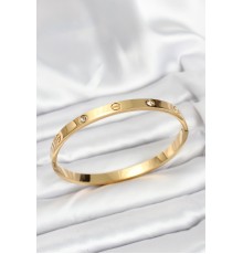 316L Çelik Gold Renk Zirkon Taşlı 65 mm Kadın Kelepçe Bileklik - TJ-BB7911