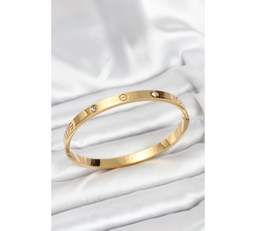 316L Çelik Gold Renk Zirkon Taşlı 65 mm Kadın Kelepçe Bileklik - TJ-BB7911