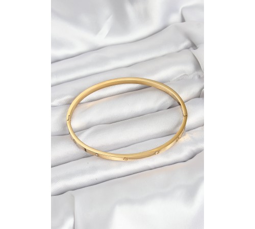 316L Çelik Gold Renk Zirkon Taşlı 65 mm İnce Kadın Kelepçe Bileklik - TJ-BB7914
