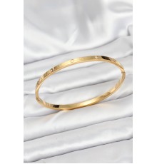 316L Çelik Gold Renk Zirkon Taşlı 65 mm İnce Kadın Kelepçe Bileklik - TJ-BB7914