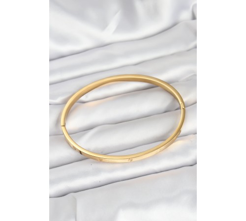 316L Çelik Gold Renk 65 mm İnce Kadın Kelepçe Bileklik - TJ-BB7915
