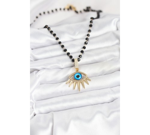 316L Çelik Zincir Kristal Boncuklu Göz Model Kadın Kolye - TJ-BKO10564