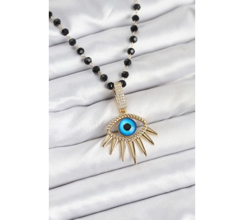 316L Çelik Zincir Kristal Boncuklu Göz Model Kadın Kolye - TJ-BKO10564