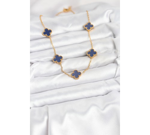 316L Çelik Zincir Gold Renk Lacivert Yonca Kadın Kolye - TJ-BKO10567