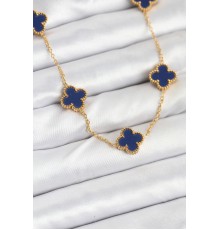 316L Çelik Zincir Gold Renk Lacivert Yonca Kadın Kolye - TJ-BKO10567