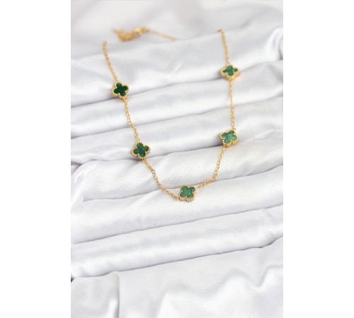 316L Çelik Zincir Gold Renk Yeşil Baby Boy Yonca Kadın Kolye - TJ-BKO10570