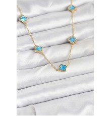 316L Çelik Zincir Gold Renk Buz Mavisi Baby Boy Yonca Kadın Kolye - TJ-BKO10571