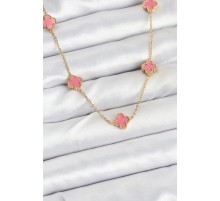 316L Çelik Zincir Gold Renk Pembe Baby Boy Yonca Kadın Kolye - TJ-BKO10572
