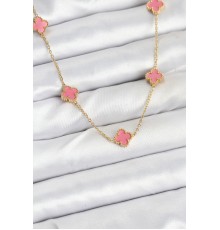 316L Çelik Zincir Gold Renk Pembe Baby Boy Yonca Kadın Kolye - TJ-BKO10572