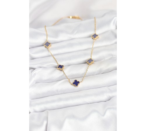 316L Çelik Zincir Gold Renk Lacivert Baby Boy Yonca Kadın Kolye - TJ-BKO10573