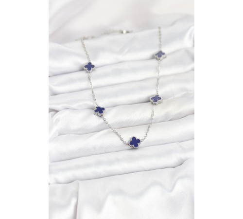 316L Çelik Zincir Gümüş Renk Lacivert Baby Boy Yonca Kadın Kolye - TJ-BKO10574