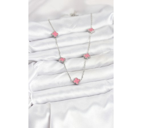 316L Çelik Zincir Gümüş Renk Pembe Baby Boy Yonca Kadın Kolye - TJ-BKO10575