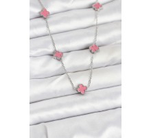 316L Çelik Zincir Gümüş Renk Pembe Baby Boy Yonca Kadın Kolye - TJ-BKO10575