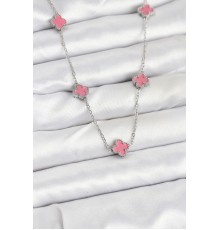 316L Çelik Zincir Gümüş Renk Pembe Baby Boy Yonca Kadın Kolye - TJ-BKO10575