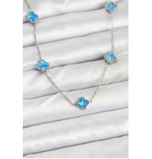 316L Çelik Zincir Gümüş Renk Buz Mavisi Baby Boy Yonca Kadın Kolye - TJ-BKO10576