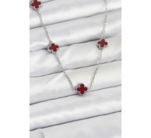 316L Çelik Zincir Gümüş Renk Bordo Baby Boy Yonca Kadın Kolye - TJ-BKO10577