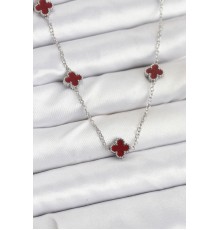 316L Çelik Zincir Gümüş Renk Bordo Baby Boy Yonca Kadın Kolye - TJ-BKO10577