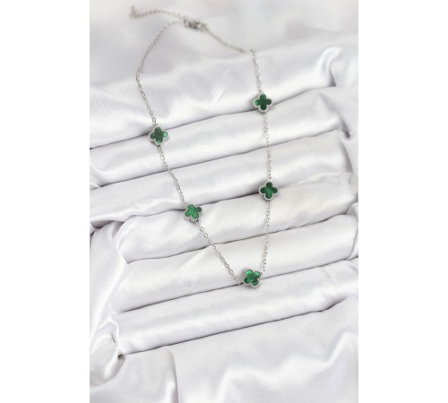316L Çelik Zincir Gümüş Renk Yeşil Baby Boy Yonca Kadın Kolye - TJ-BKO10578