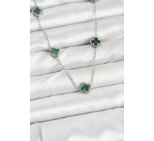316L Çelik Zincir Gümüş Renk Yeşil Baby Boy Yonca Kadın Kolye - TJ-BKO10578