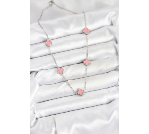 316L Çelik Zincir Gümüş Renk Pembe Baby Boy Yonca Kadın Kolye - TJ-BKO10579