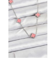 316L Çelik Zincir Gümüş Renk Pembe Baby Boy Yonca Kadın Kolye - TJ-BKO10579