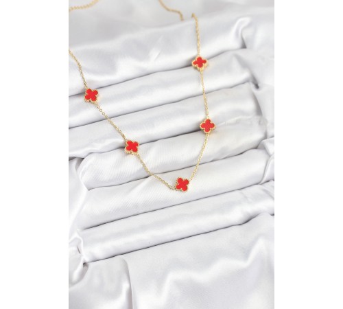 316L Çelik Zincir Gold Renk Kırmızı Baby Boy Yonca Kadın Kolye - TJ-BKO10580