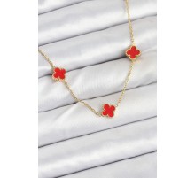 316L Çelik Zincir Gold Renk Kırmızı Baby Boy Yonca Kadın Kolye - TJ-BKO10580