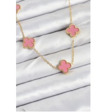 316L Çelik Zincir Gold Pembe Renk Yonca Kadın Kolye - TJ-BKO10583