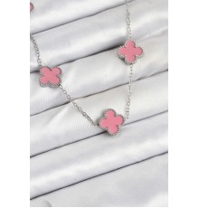 316L Çelik Zincir Gümüş Pembe Renk Yonca Kadın Kolye - TJ-BKO10584