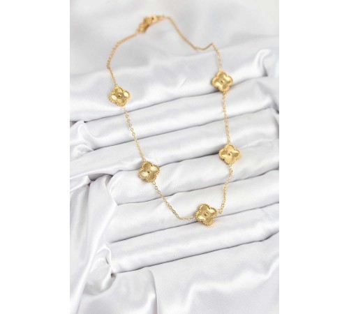 316L Çelik Zincir Gold Renk Yonca Kadın Kolye - TJ-BKO10593