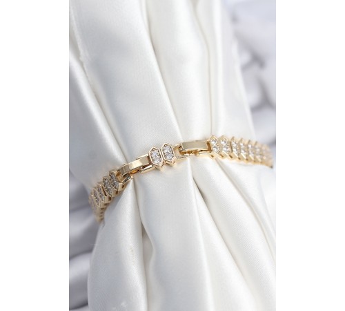 Pirinç VIP Seri Gold Renk Zirkon Taşlı Kadın Bileklik - TJ-BB7920