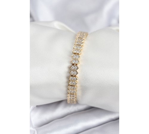 Pirinç VIP Seri Gold Renk Zirkon Taşlı Kadın Bileklik - TJ-BB7920