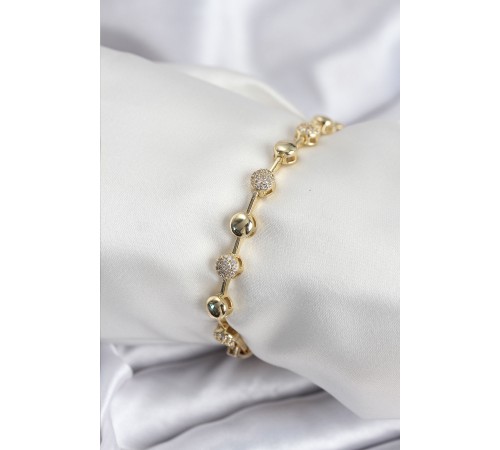 Pirinç VIP Seri Gold Renk Topçuk Model Kadın Bileklik - TJ-BB7923