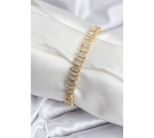Pirinç VIP Seri Gold Renk Oval Sıralı Kadın Bileklik - TJ-BB7926