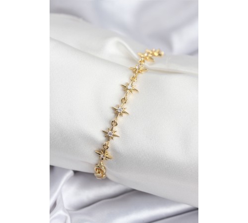 Pirinç VIP Seri Gold Renk Sıralı Kutup Yıldızı Kadın Bileklik - TJ-BB7927