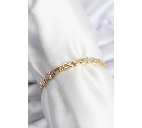 Pirinç VIP Seri Gold Renk Zincir Model Kalpli Zirkon Taşlı Kadın Bileklik - TJ-BB7929