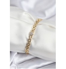 Pirinç VIP Seri Gold Renk Zincir Model Kalpli Zirkon Taşlı Kadın Bileklik - TJ-BB7929