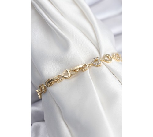 Pirinç VIP Seri Gold Renk Sıralı Kalp Model Kadın Bileklik - TJ-BB7935