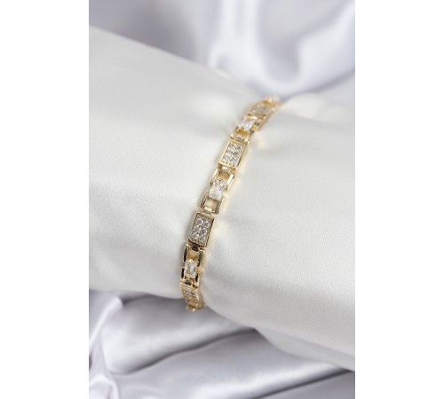 Pirinç VIP Seri Gold Renk Zirkon Taşlı Model Kadın Bileklik - TJ-BB7936