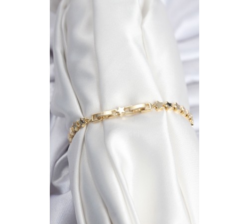 Pirinç VIP Seri Gold Renk Sıralı Yıldız Model Kadın Bileklik - TJ-BB7939