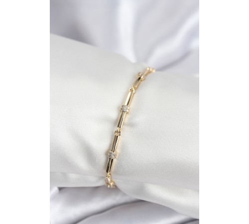Pirinç VIP Seri Gold Renk Parçalı Model Zirkon Taşlı Kadın Bileklik - TJ-BB7941