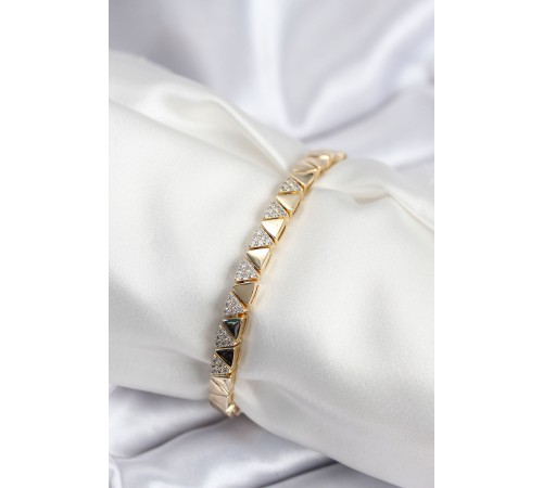 Pirinç VIP Seri Gold Renk Sıralı Üçgen Model Kadın Bileklik - TJ-BB7942