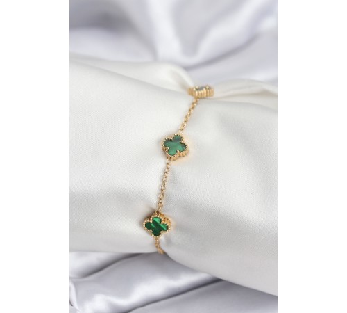 316L Çelik Gold Renk Yeşil Baby Boy Yonca Kadın Bileklik - TJ-BB7944
