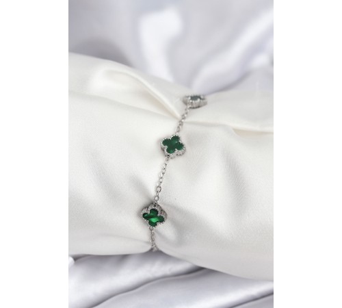 316L Çelik Gümüş Renk Yeşil Baby Boy Yonca Kadın Bileklik - TJ-BB7945