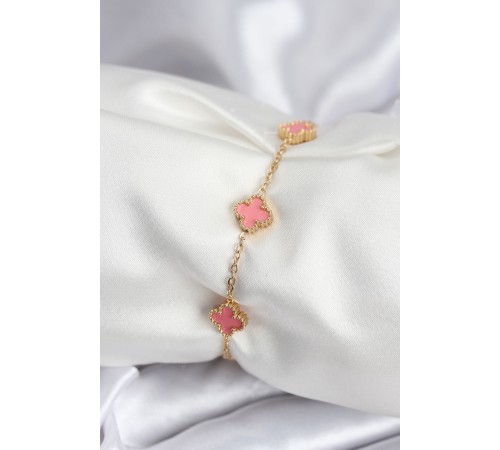 316L Çelik Gold Renk Pembe Baby Boy Yonca Kadın Bileklik - TJ-BB7946