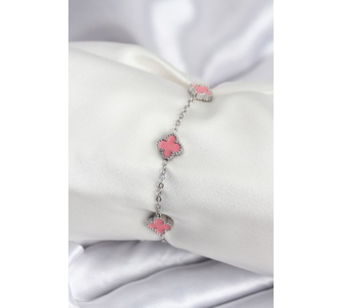 316L Çelik Gümüş Renk Pembe Baby Boy Yonca Kadın Bileklik - TJ-BB7947