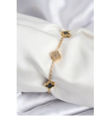 316L Çelik Gold Renk Siyah ve Zirkon Taşlı Baby Boy Yonca Kadın Bileklik - TJ-BB7953