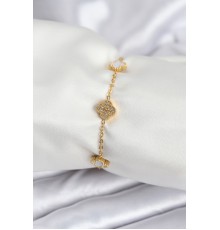 316L Çelik Gold Renk Beyaz ve Zirkon Taşlı Baby Boy Yonca Kadın Bileklik - TJ-BB7955
